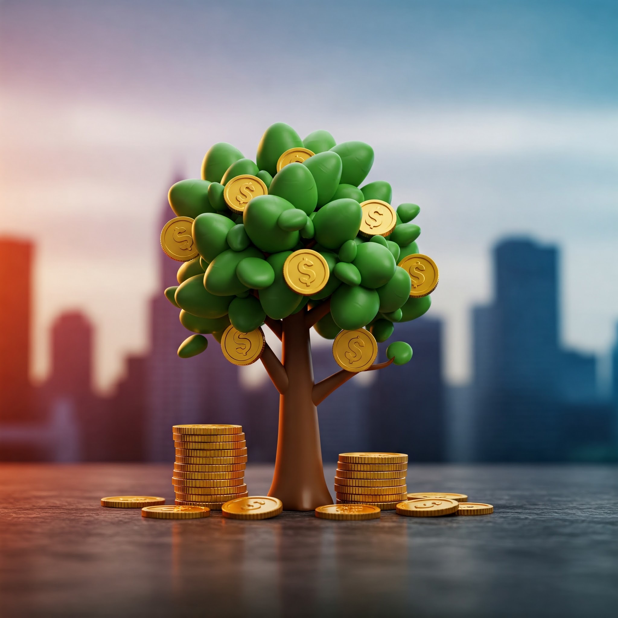 photo of Money Tree with Coins in Urban Setting